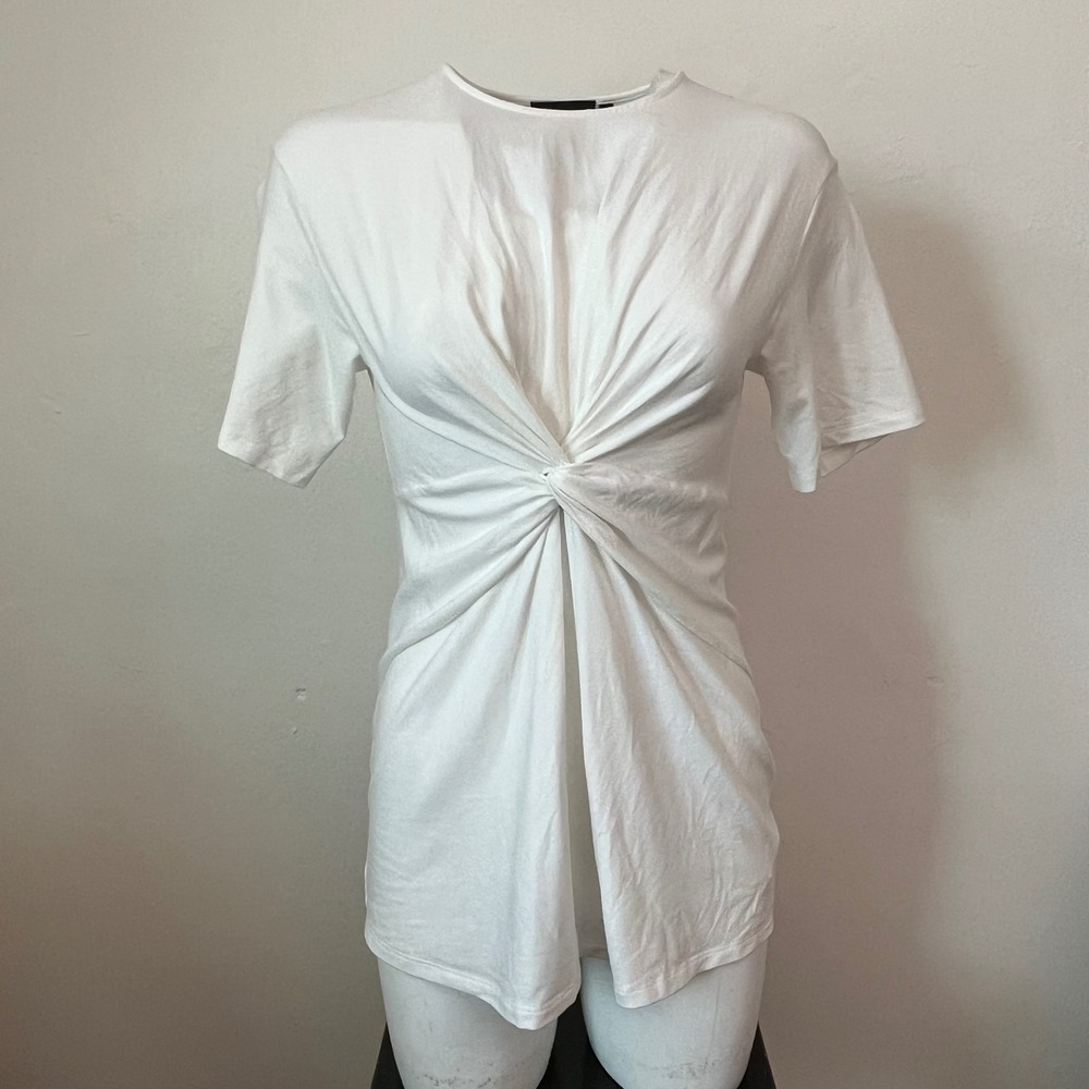Theory Knot Front Top Rubric White Pima Cotton Modal Spandex Tee Womens M